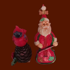 Enesco lot of 2 christmas ornaments cardinal & cello santa